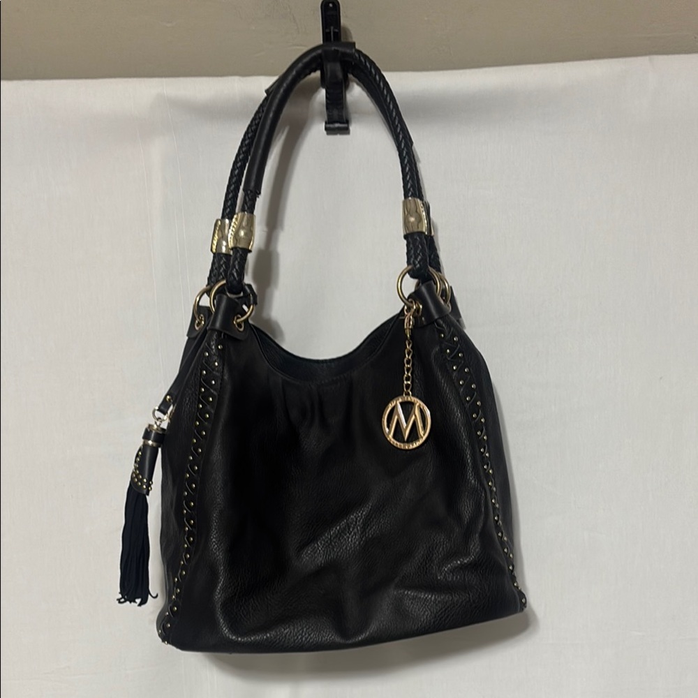 MIA Black and Gold Shoulder Bag with Tassel